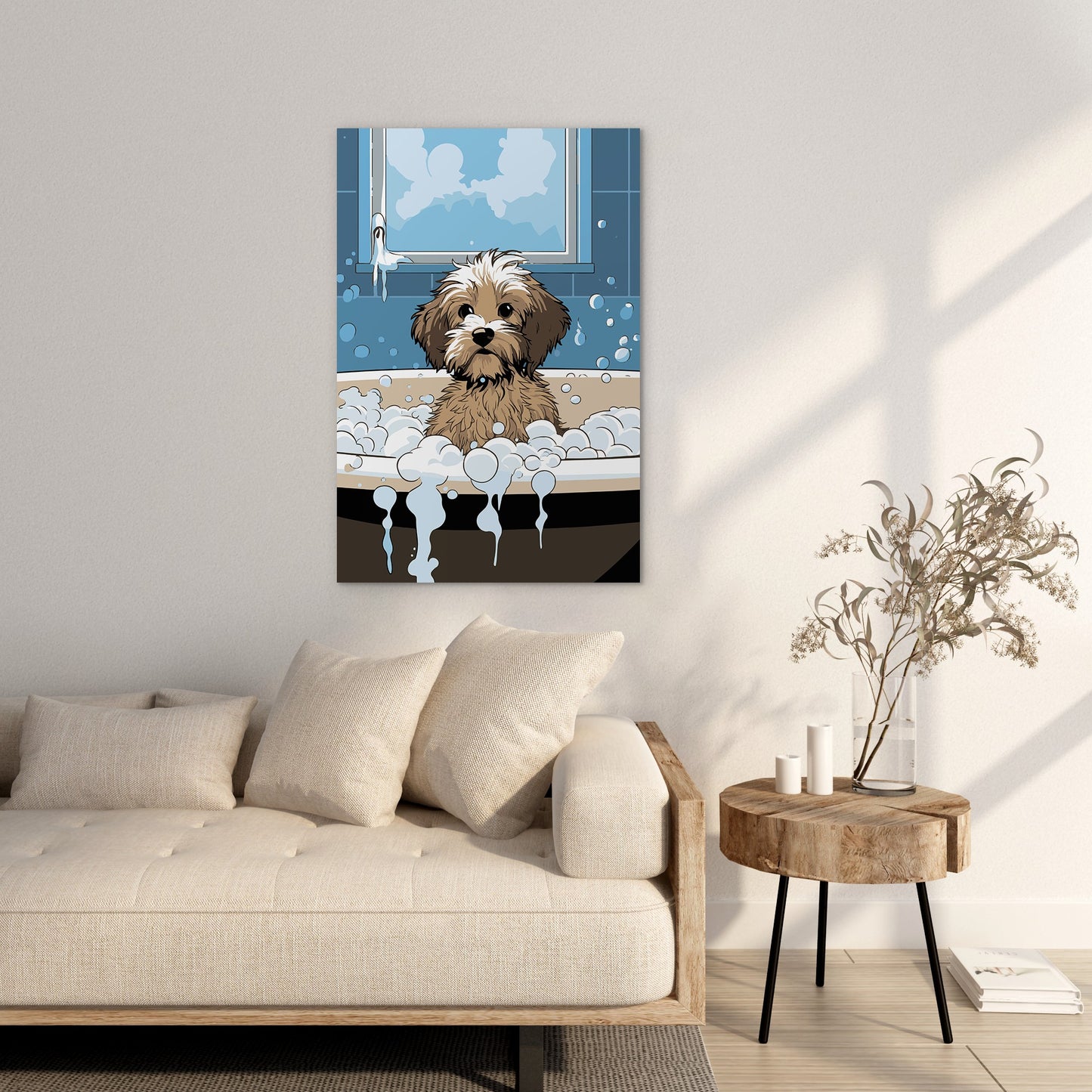 Puppy in Bubbly Bathtub Wall Art
