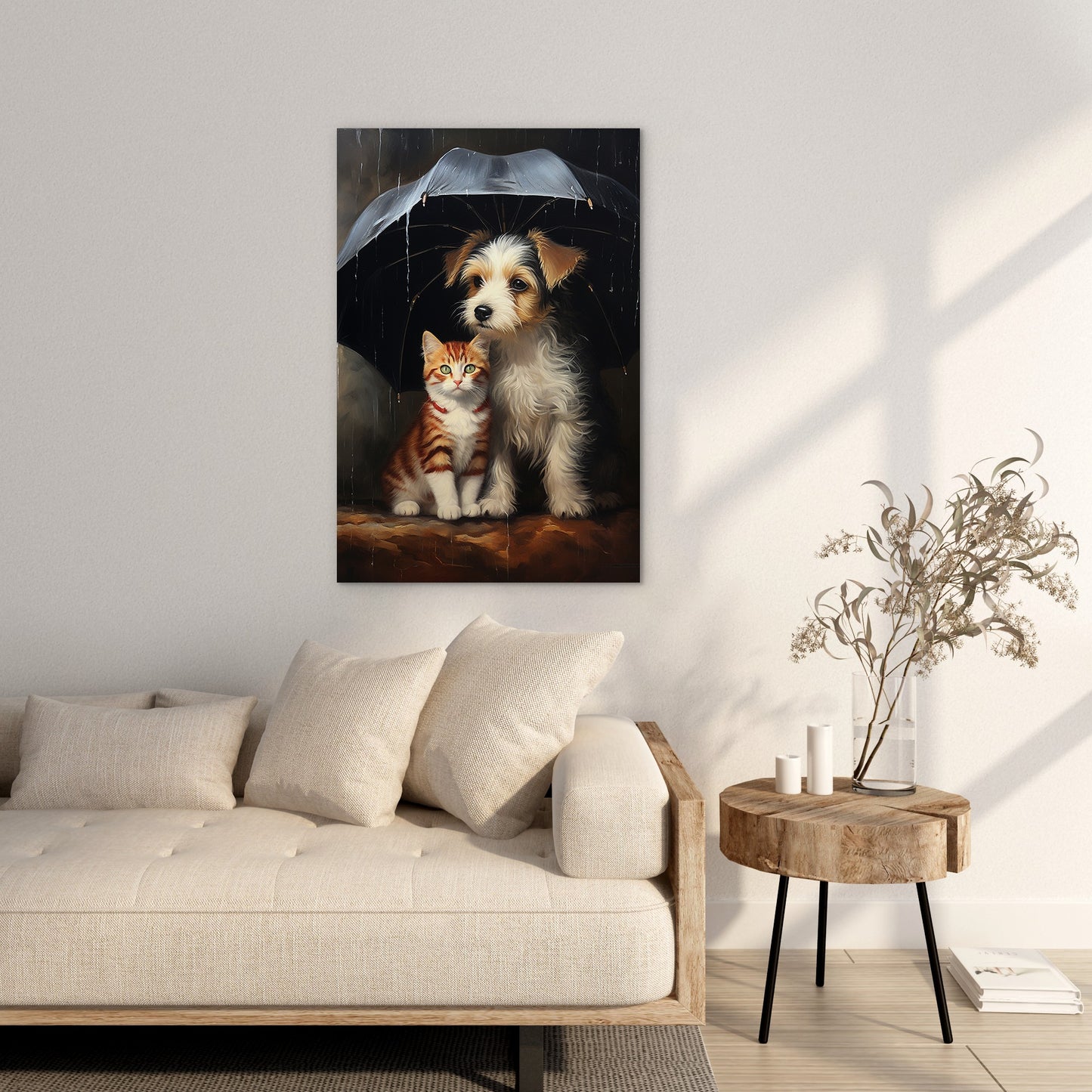 The Heartwarming Friendship of Dog and Cat Wall Art