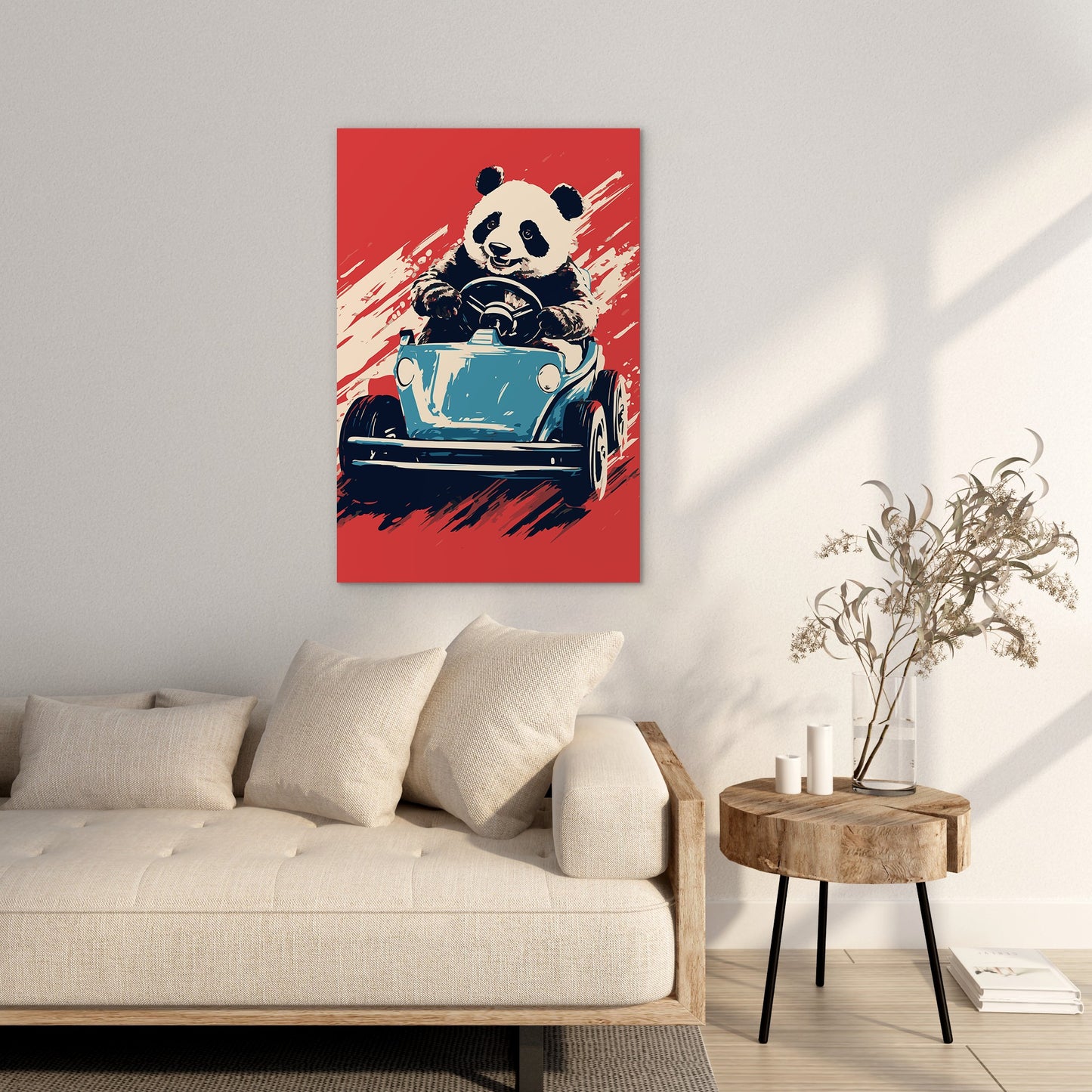 Panda's Joyride on blue Car Wall Art