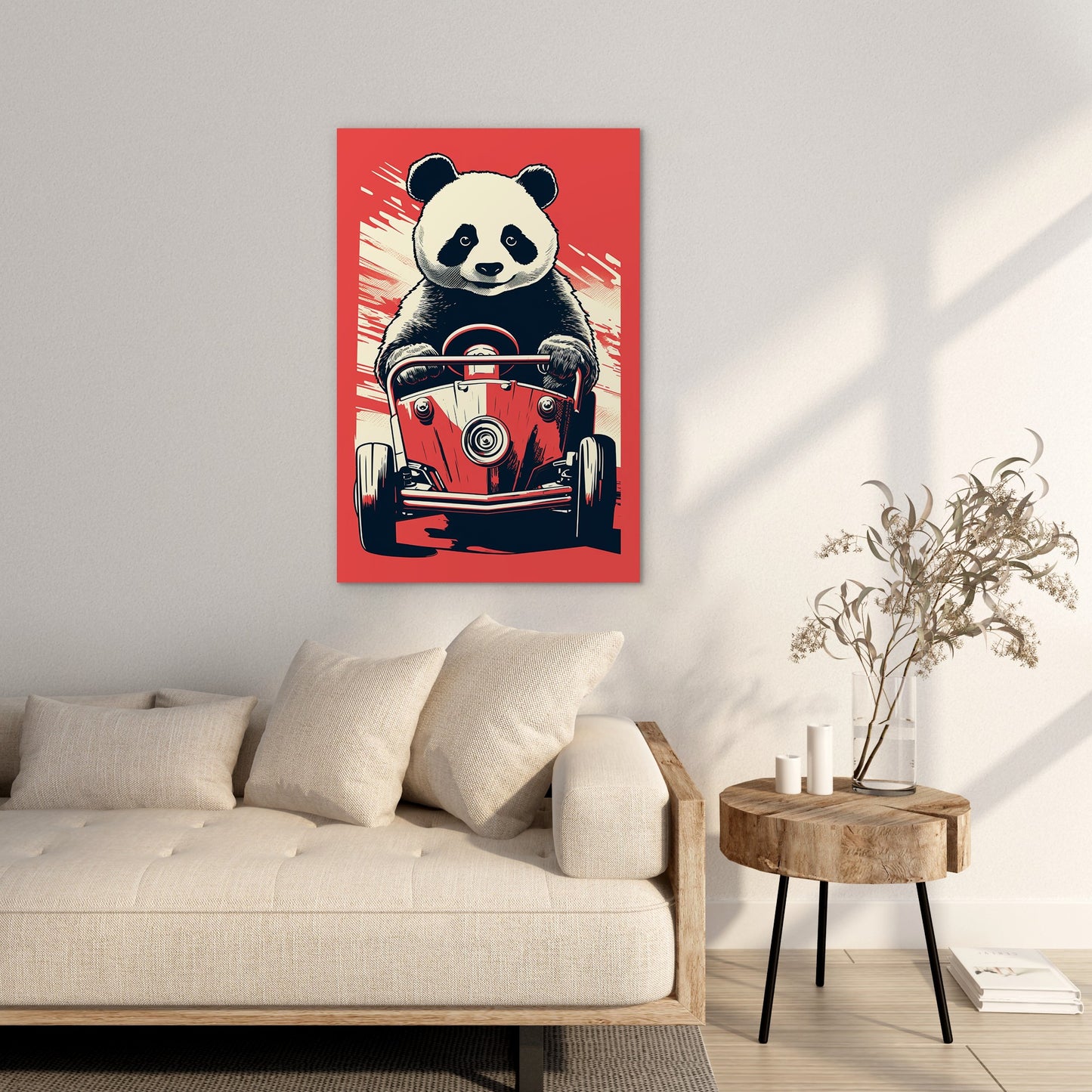 Panda's Joyride On Red Car Wall Art
