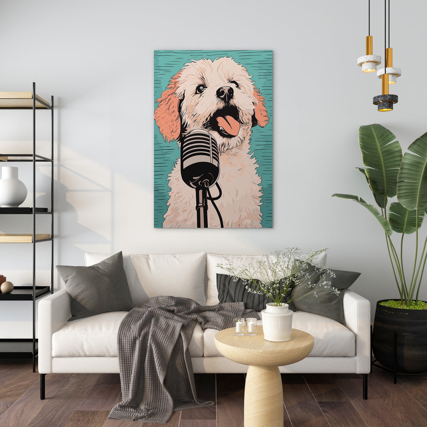 A Playful Puppy Singing Wall Art