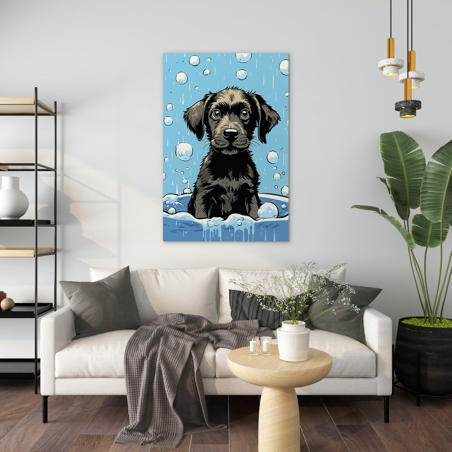 Cute Puppy Enjoys Bath Wall Art