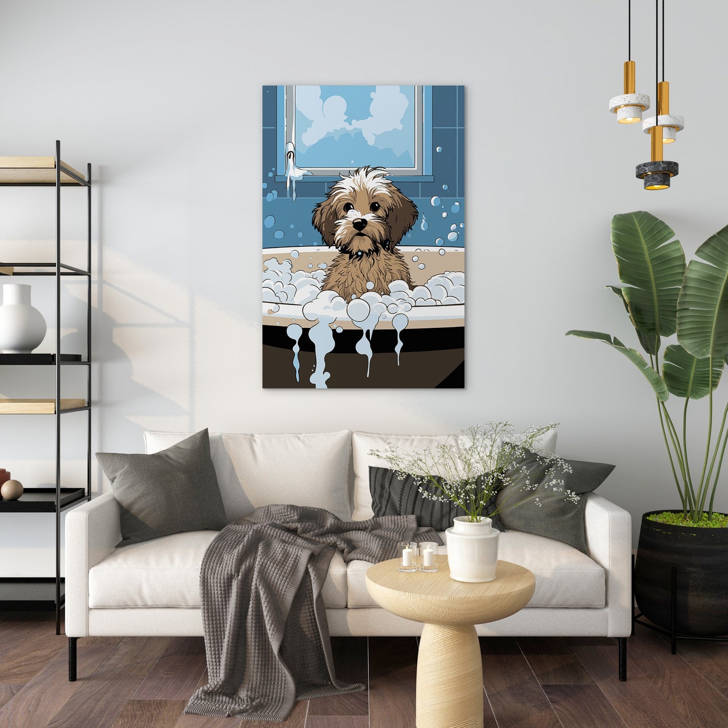 Puppy in Bubbly Bathtub Wall Art