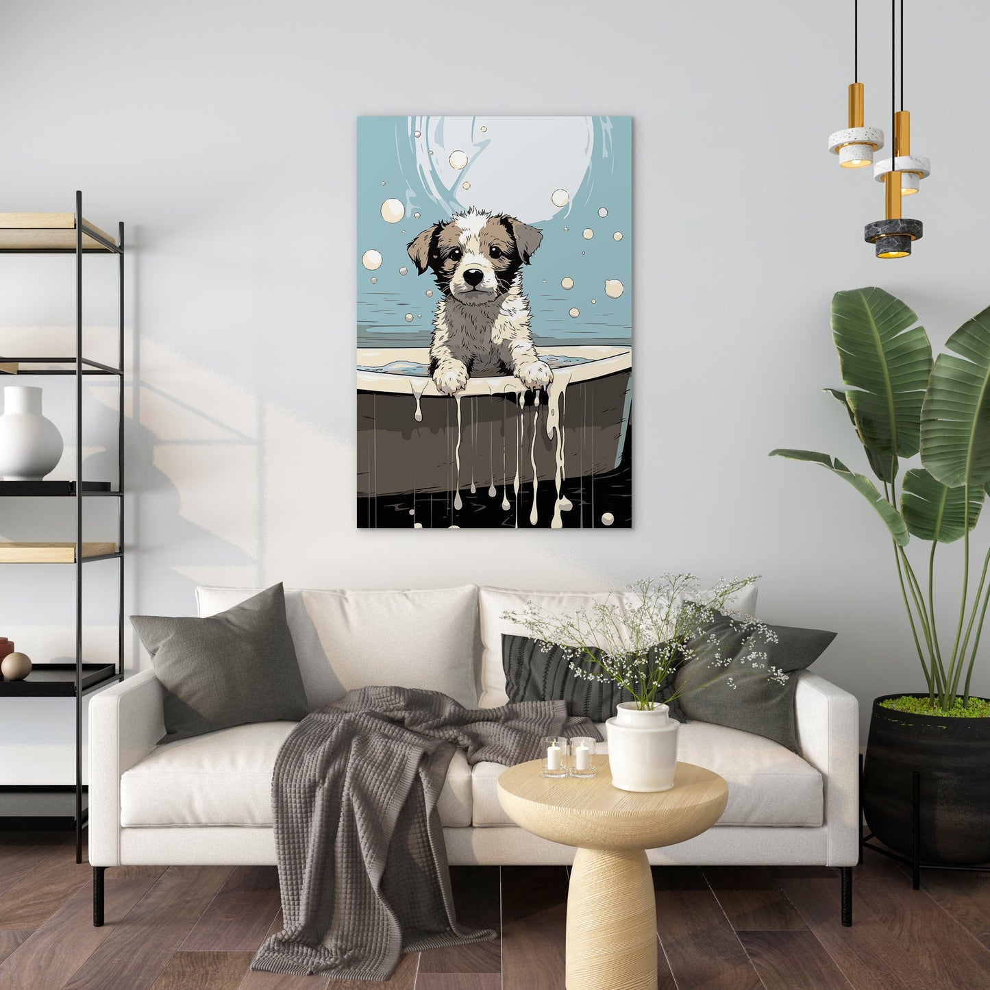 Puppy in Bathtub Wall Art