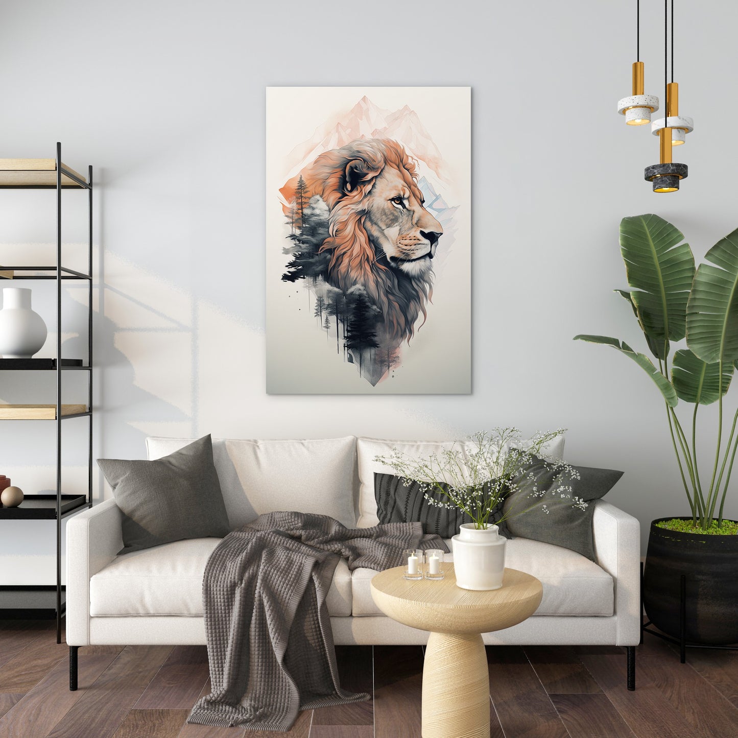 Lion and mountain Wall Art