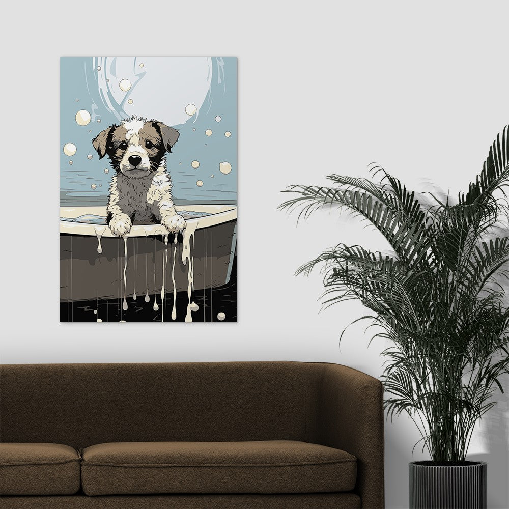 Puppy in Bathtub Wall Art