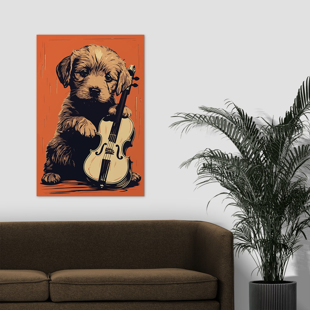 Puppy Playing Violin Wall Art