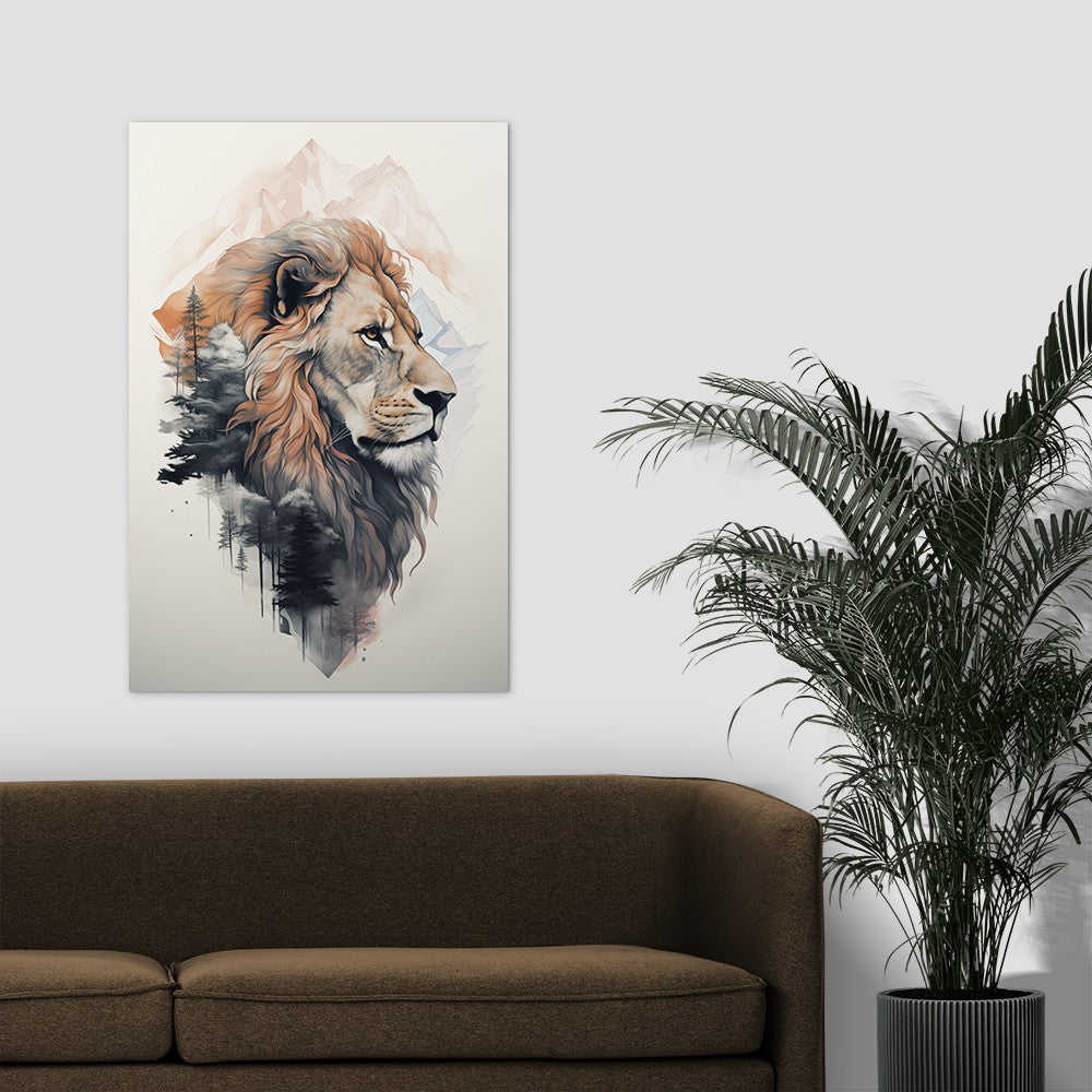 Lion and mountain Wall Art
