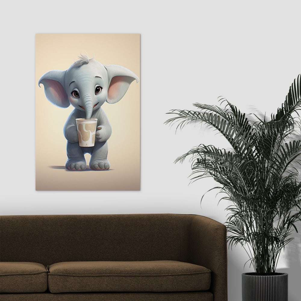 Baby Elephant Drinking Milkshake cartoonist Wall canvas