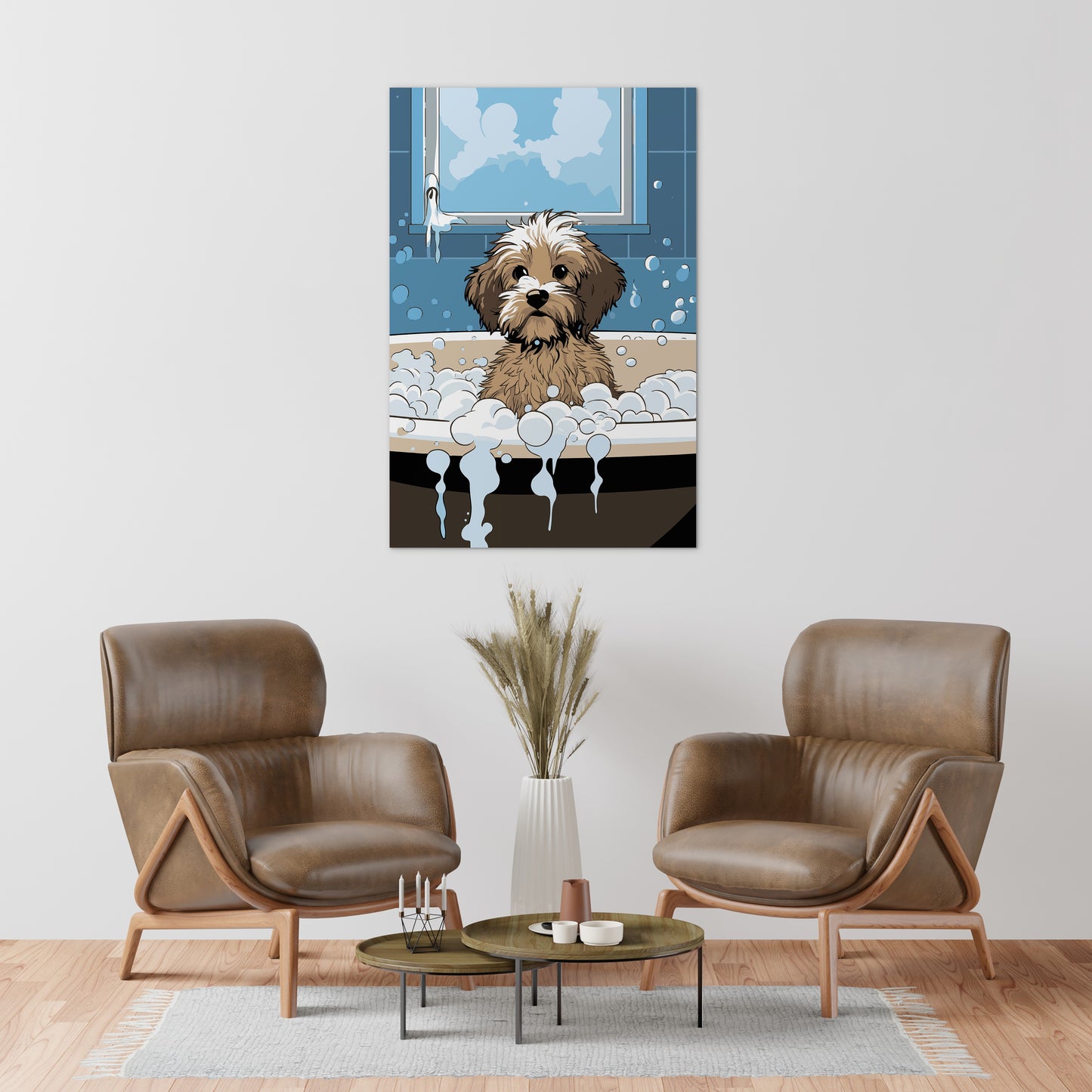 Puppy in Bubbly Bathtub Wall Art