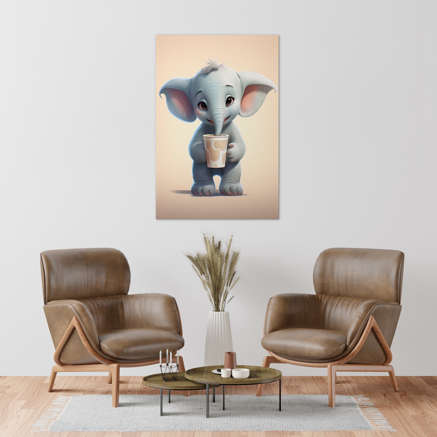 Baby Elephant Drinking Milkshake cartoonist Wall canvas