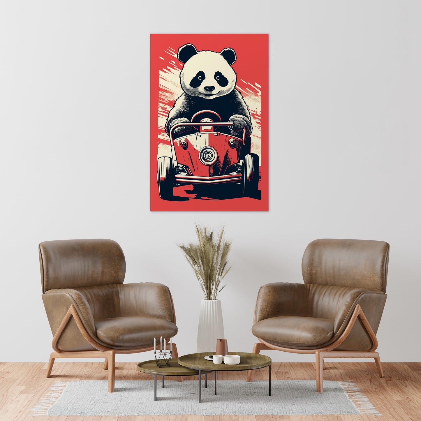 Panda's Joyride On Red Car Wall Art