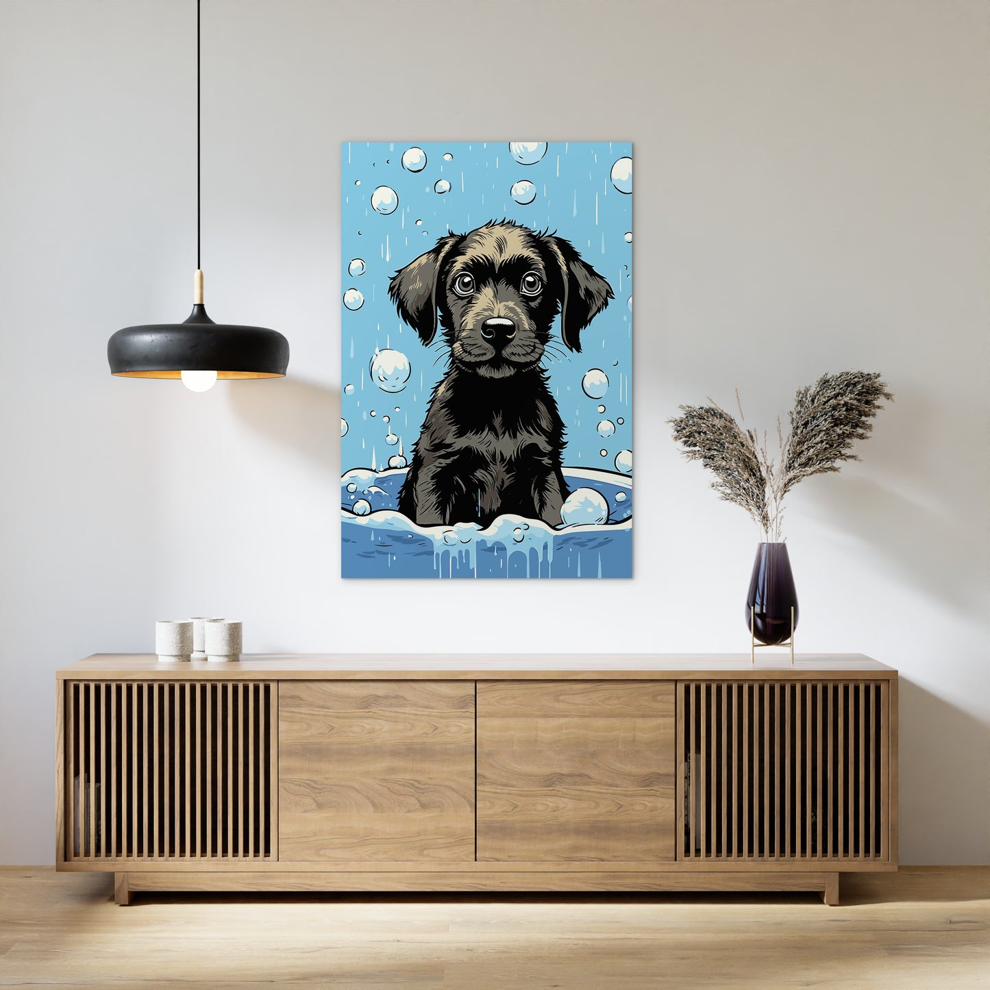 Cute Puppy Enjoys Bath Wall Art