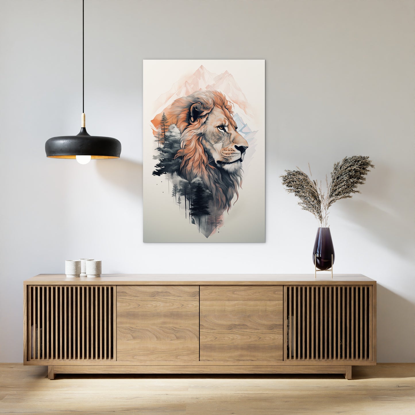 Lion and mountain Wall Art