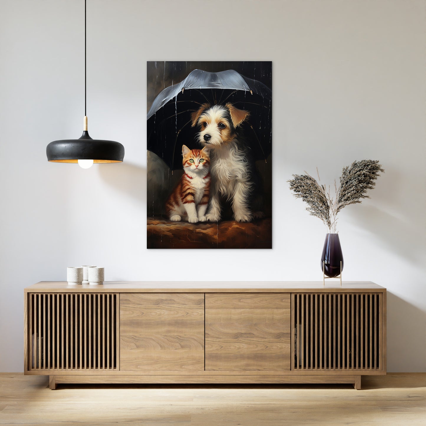 The Heartwarming Friendship of Dog and Cat Wall Art