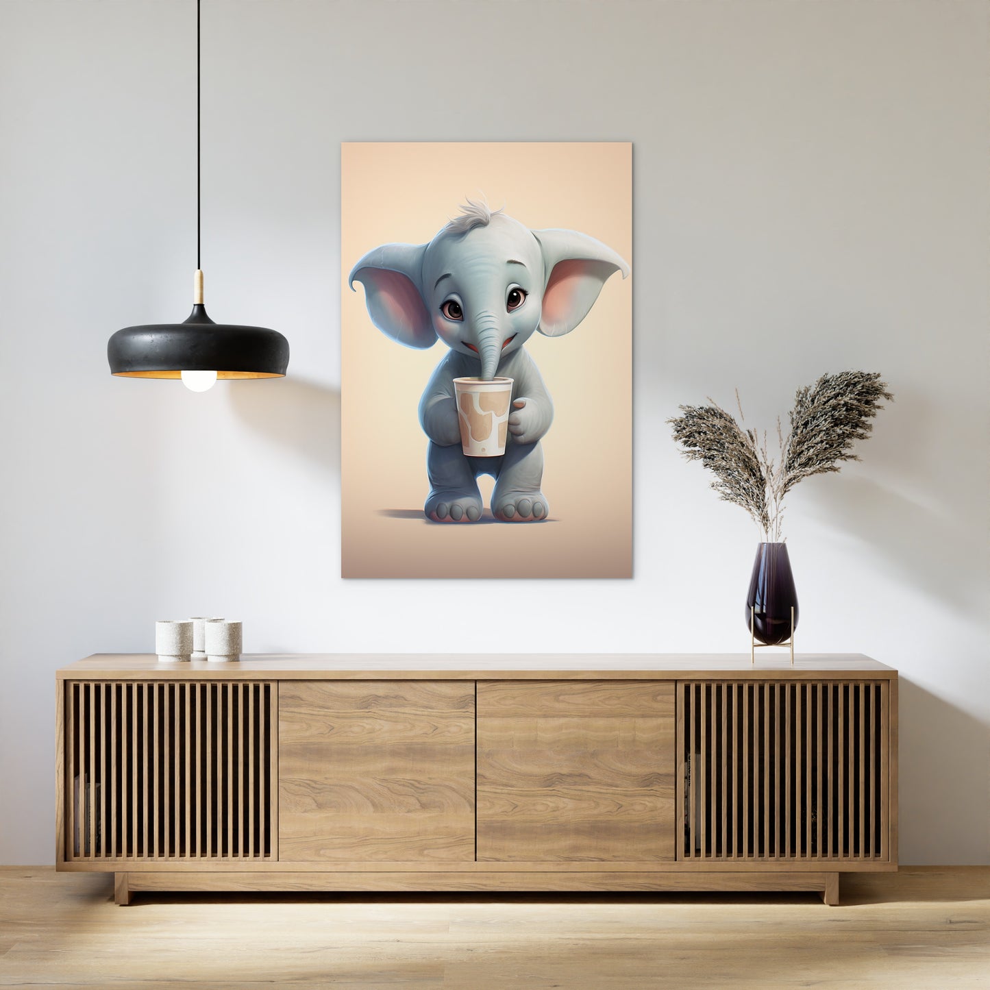 Baby Elephant Drinking Milkshake cartoonist Wall canvas