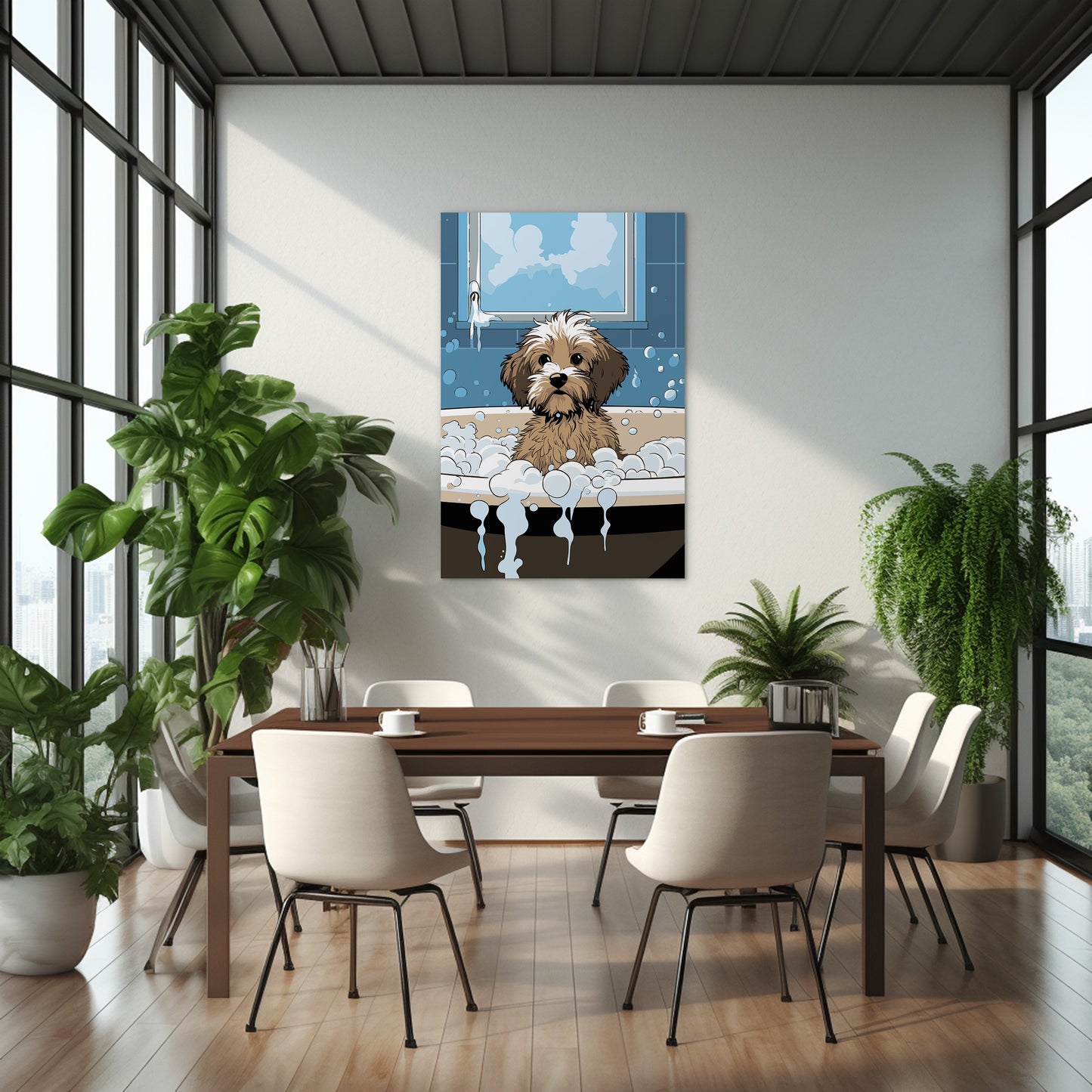 Puppy in Bubbly Bathtub Wall Art