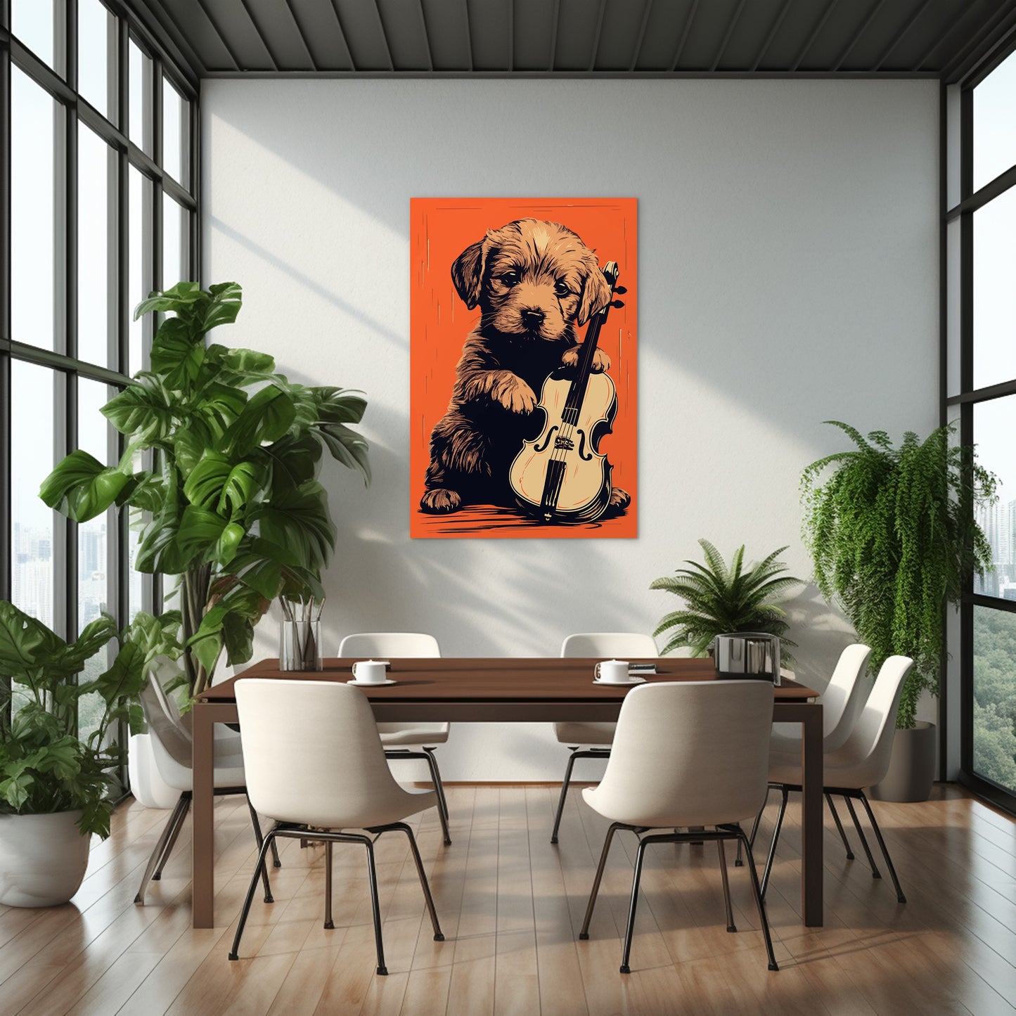 Puppy Playing Violin Wall Art