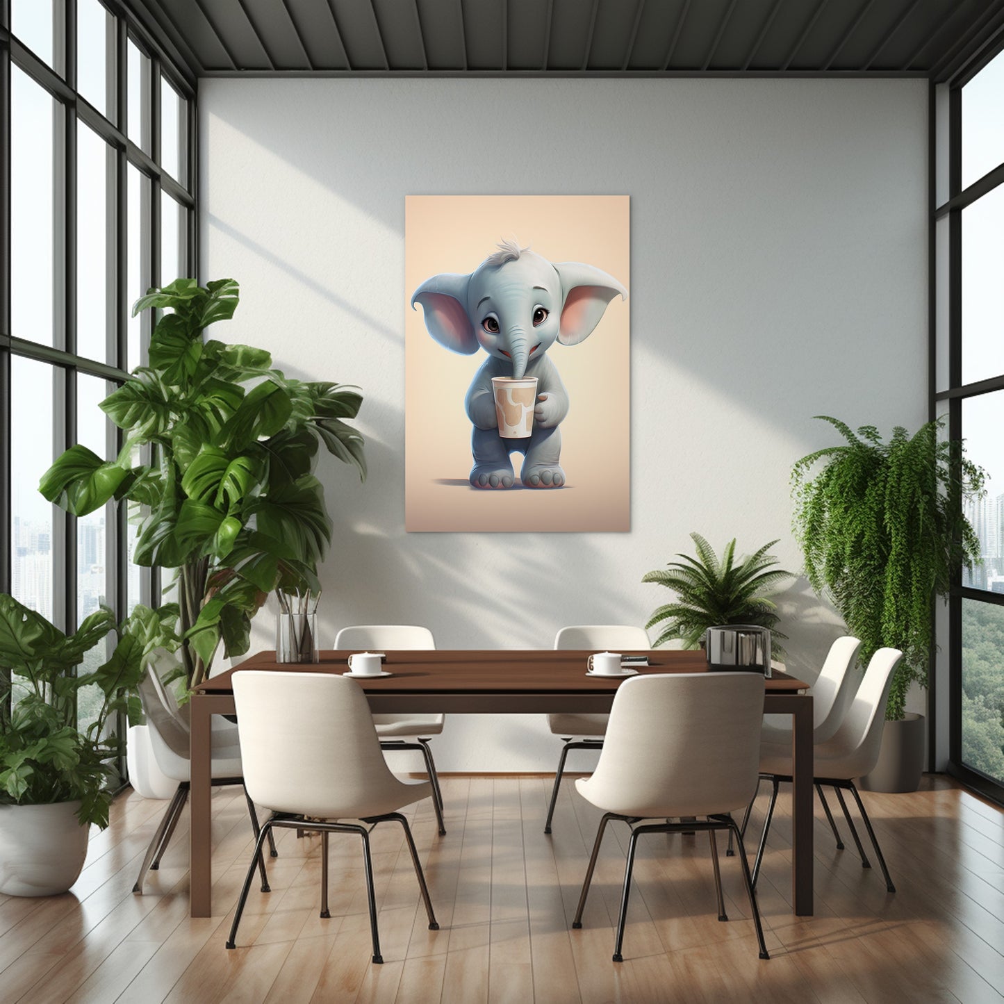 Baby Elephant Drinking Milkshake cartoonist Wall canvas
