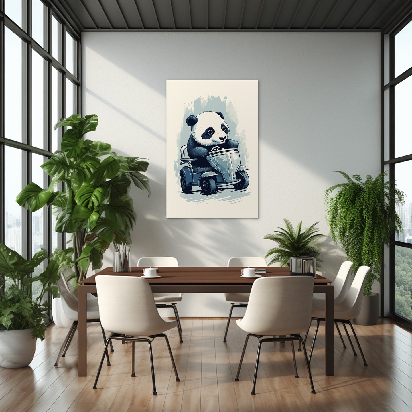 Panda's Joyride on blue toy car Wall Art