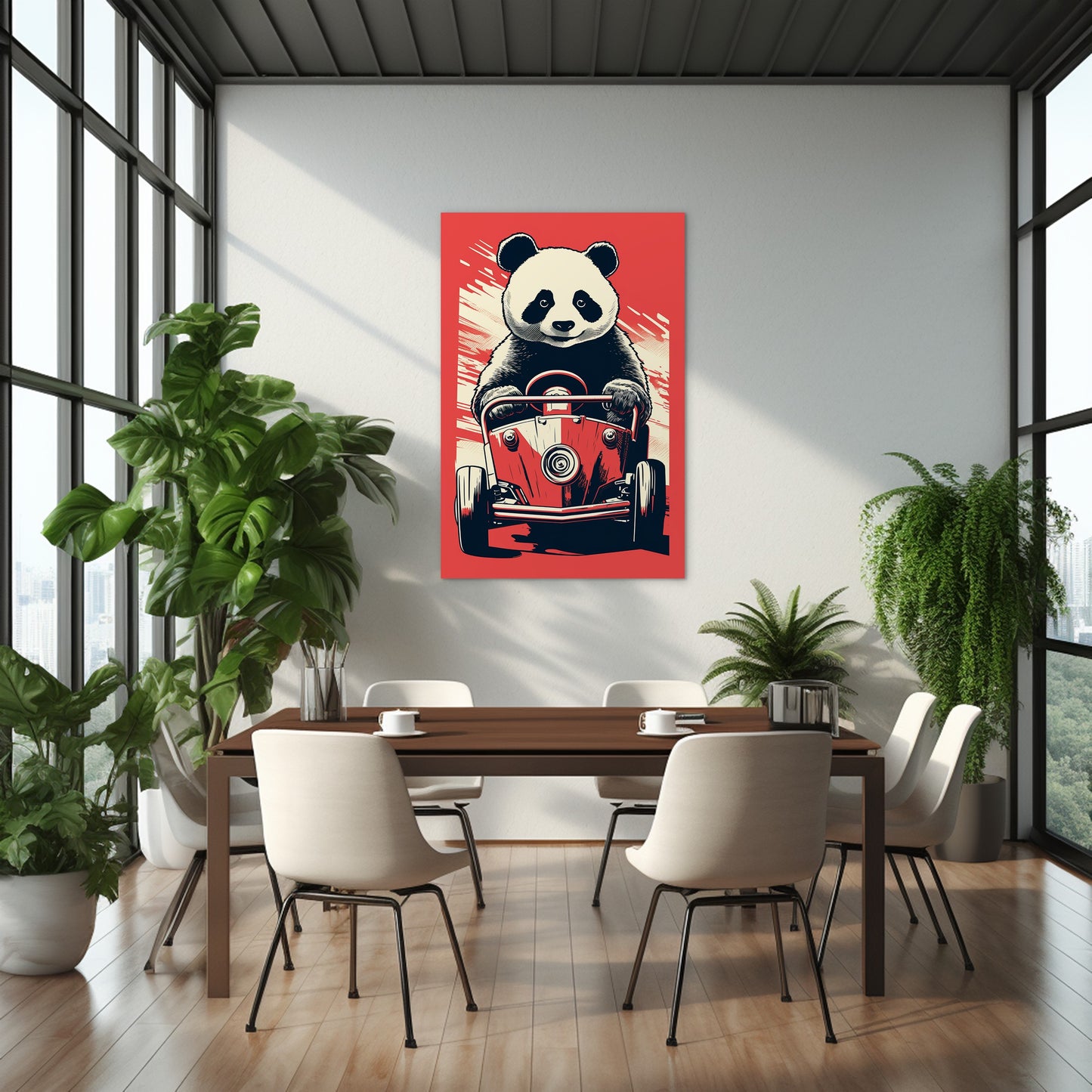 Panda's Joyride On Red Car Wall Art