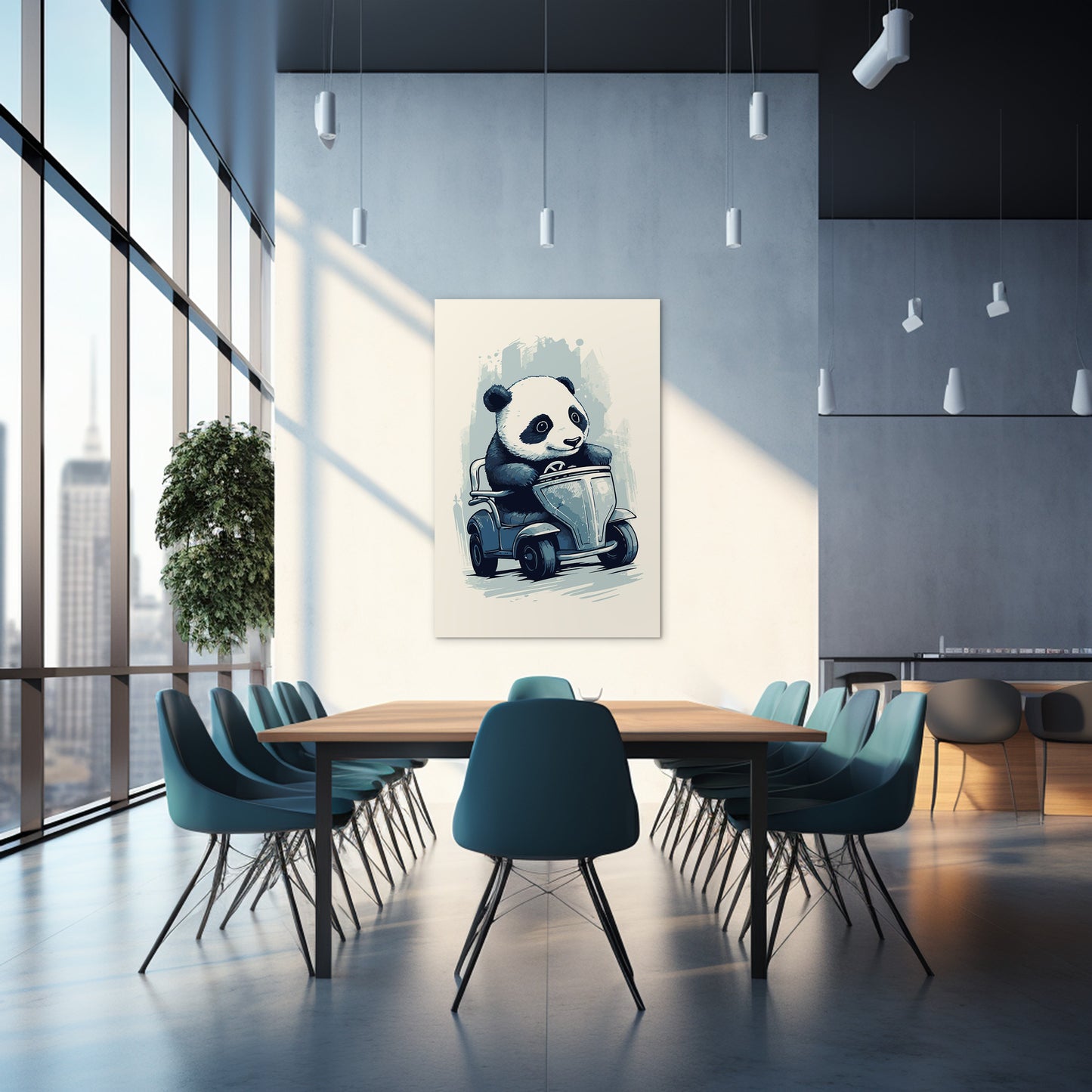 Panda's Joyride on blue toy car Wall Art