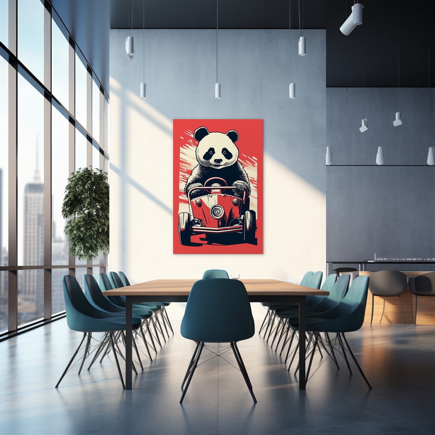 Panda's Joyride On Red Car Wall Art