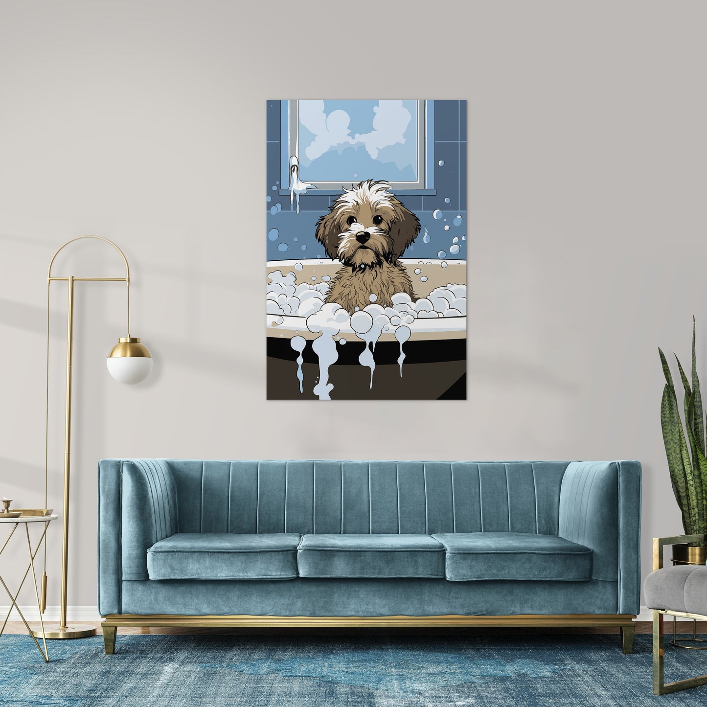 Puppy in Bubbly Bathtub Wall Art