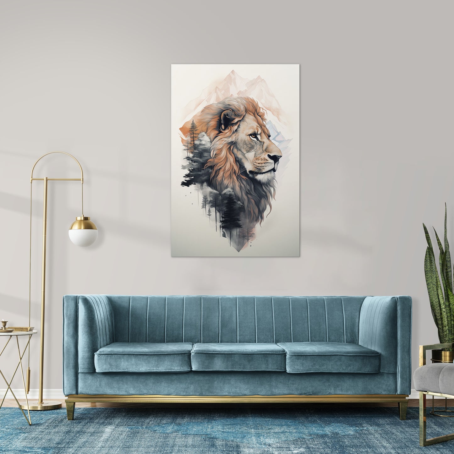 Lion and mountain Wall Art
