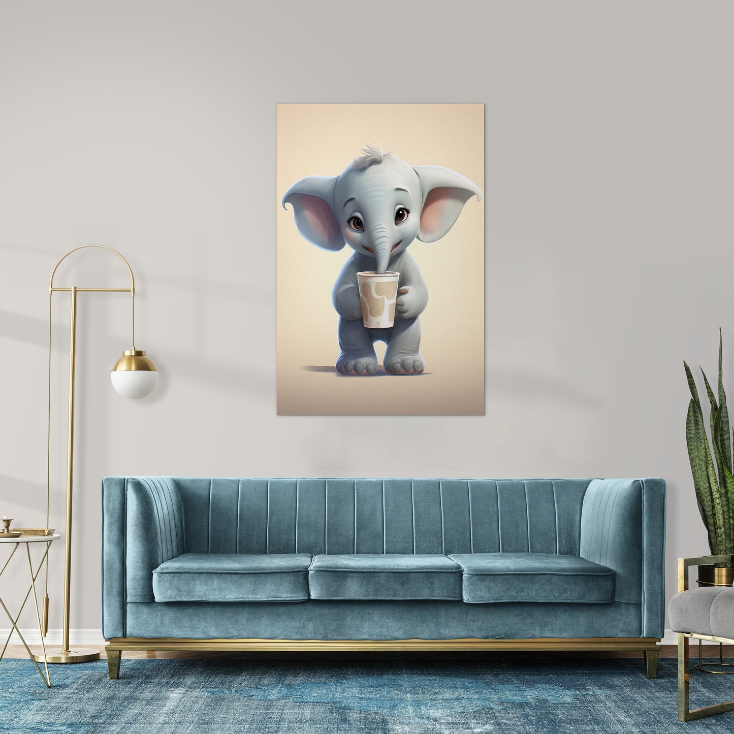 Baby Elephant Drinking Milkshake cartoonist Wall canvas