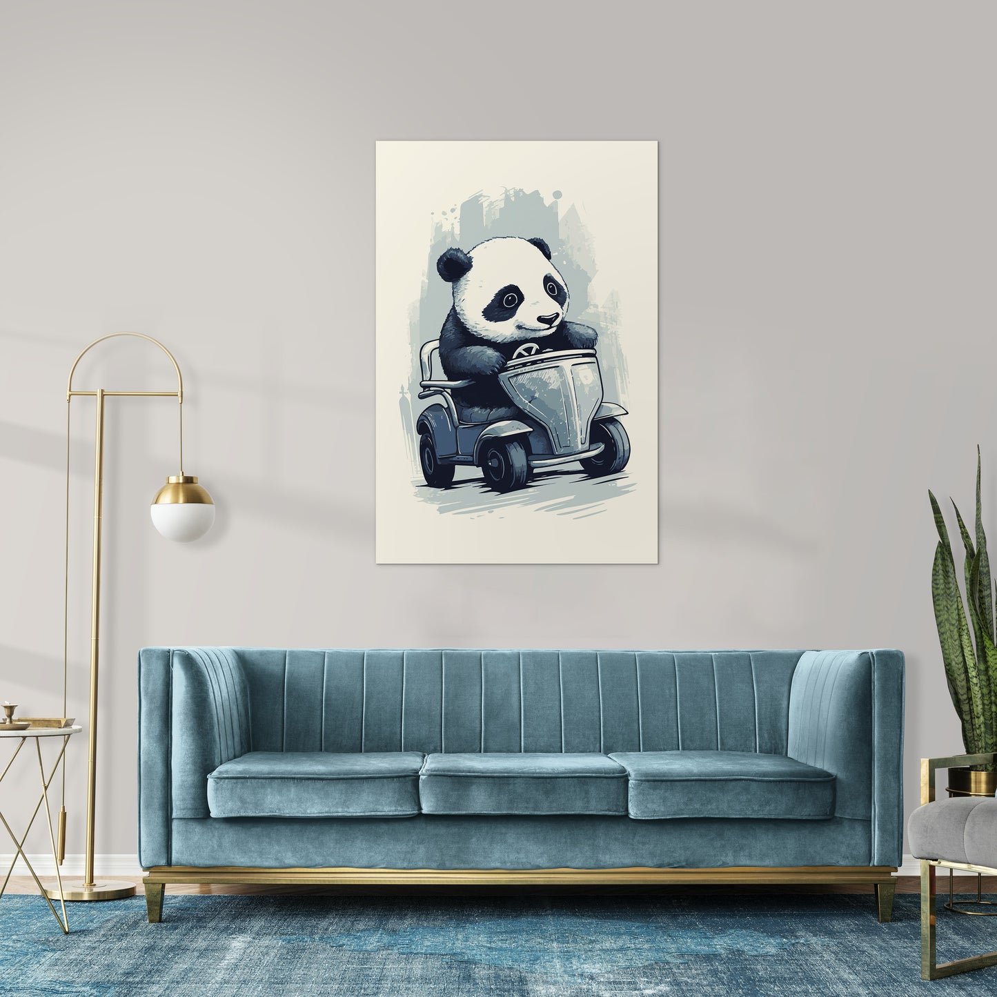 Panda's Joyride on blue toy car Wall Art