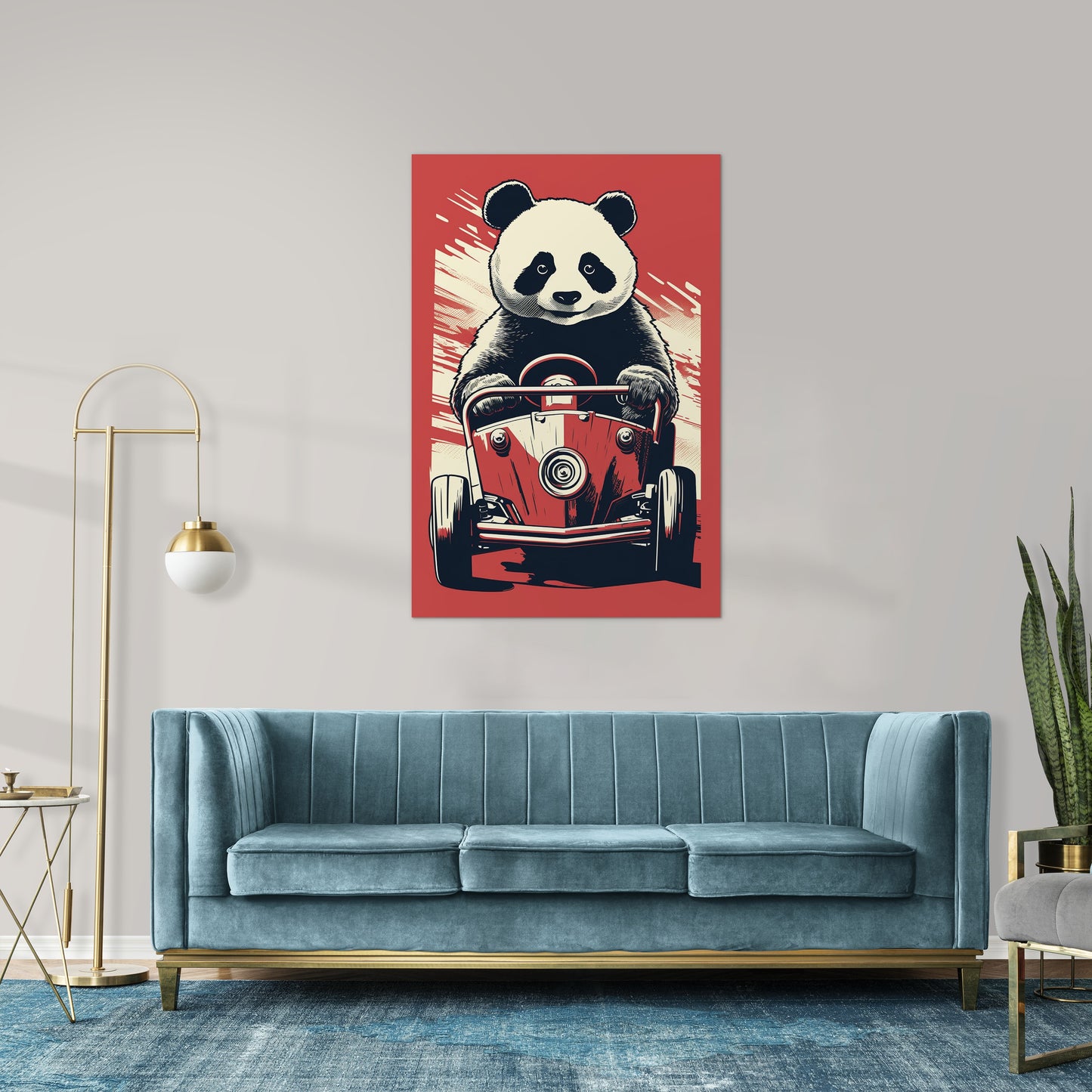 Panda's Joyride On Red Car Wall Art