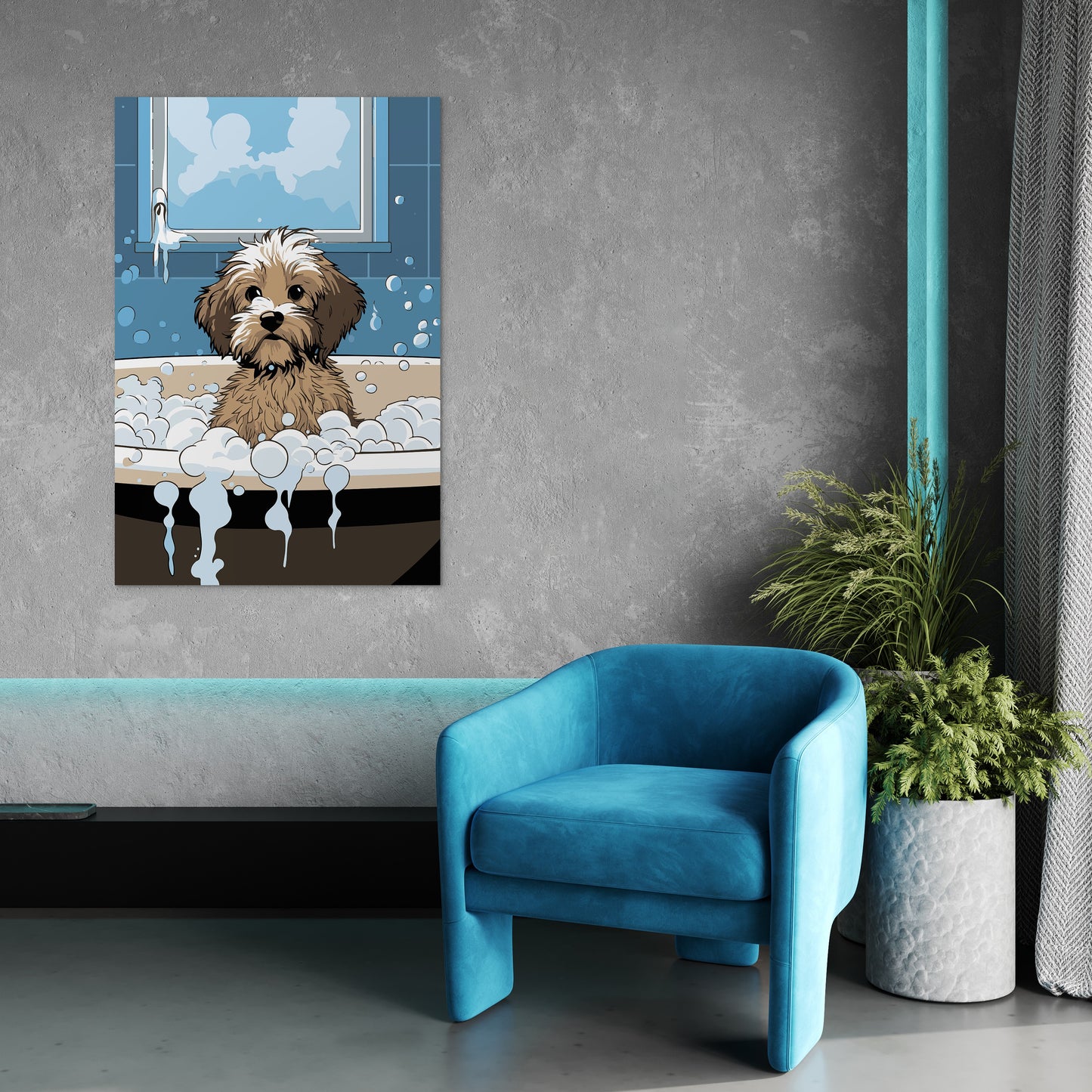 Puppy in Bubbly Bathtub Wall Art