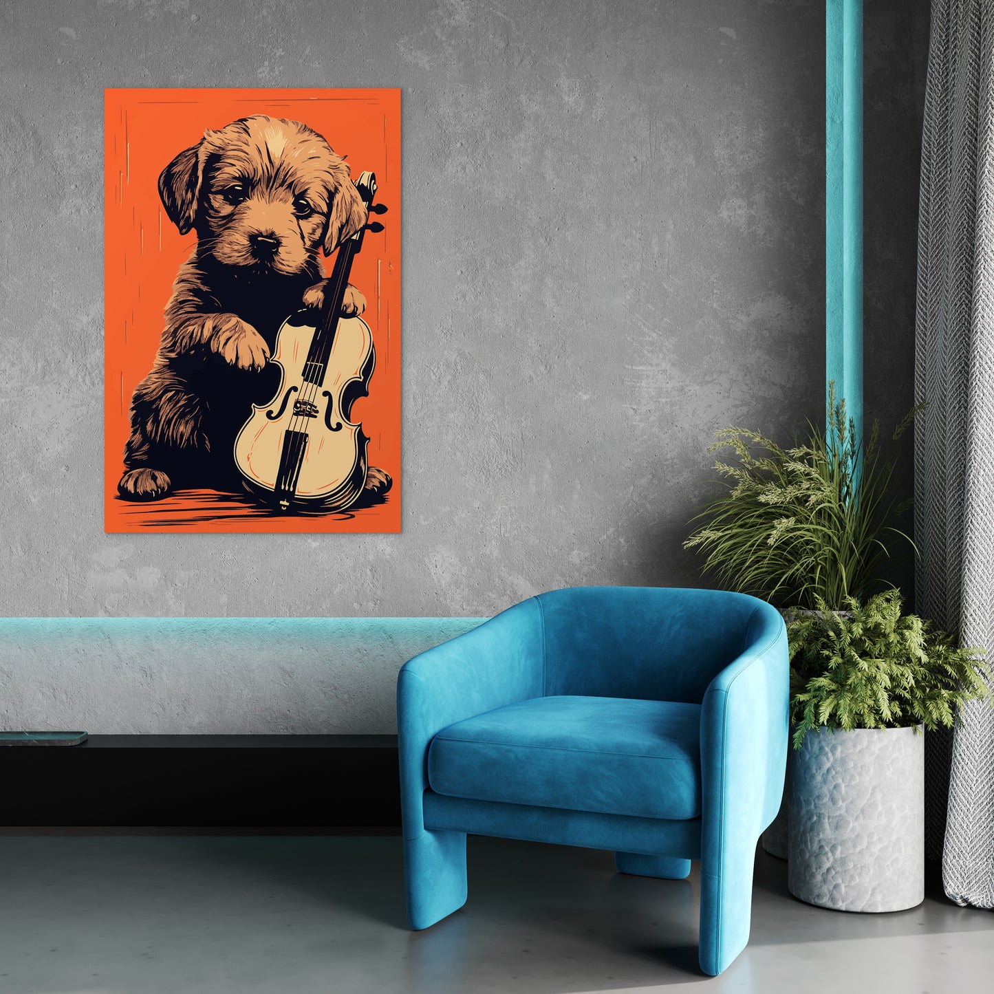 Puppy Playing Violin Wall Art