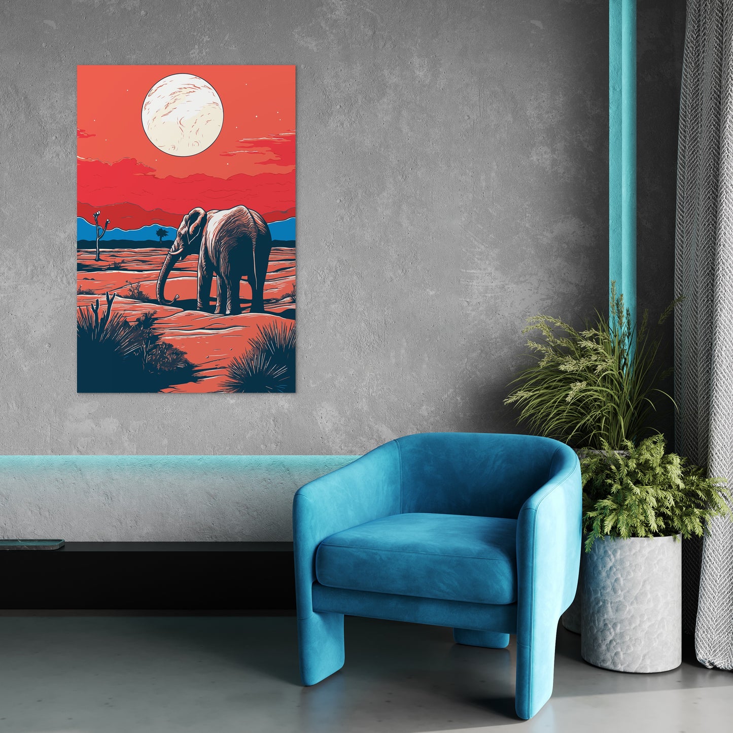 Elephant and Sunset Wall Art