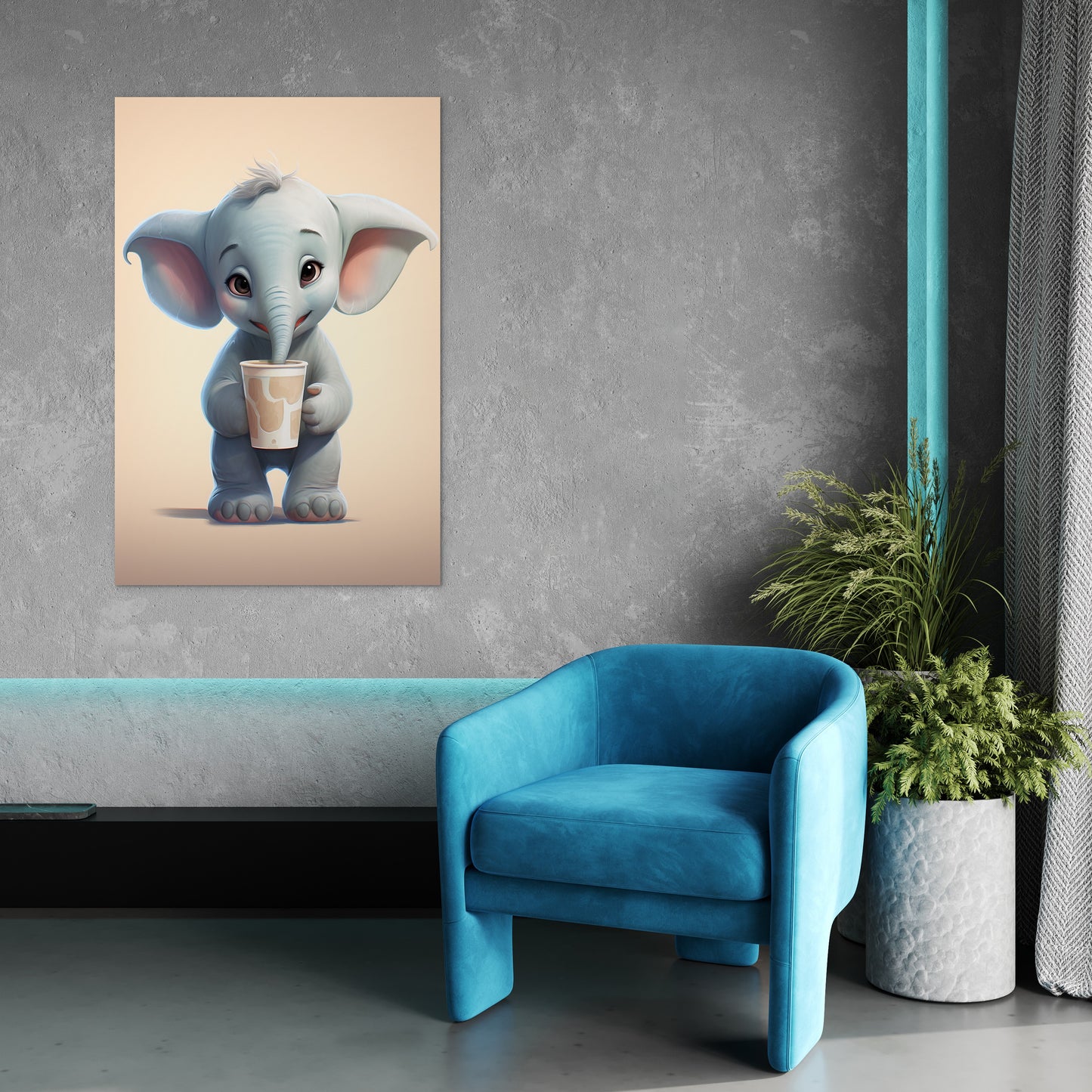 Baby Elephant Drinking Milkshake cartoonist Wall canvas