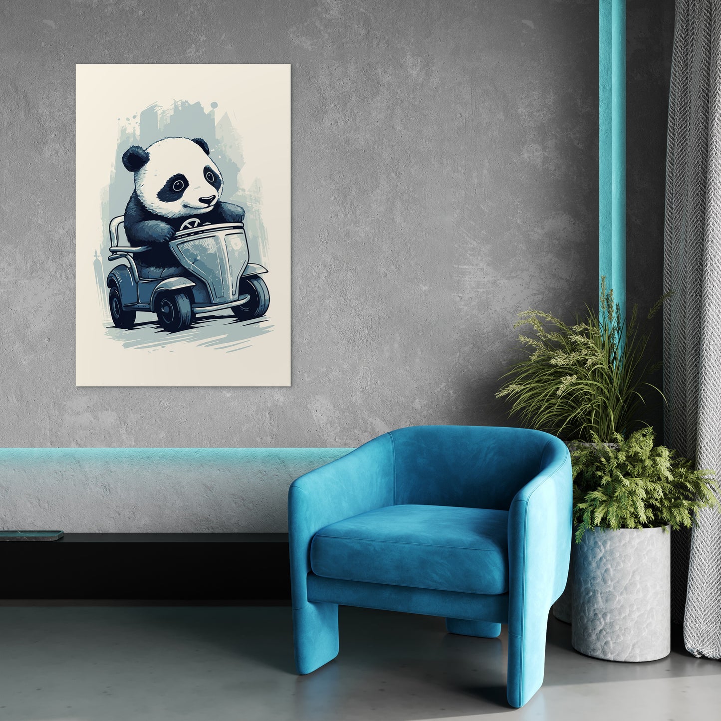 Panda's Joyride on blue toy car Wall Art