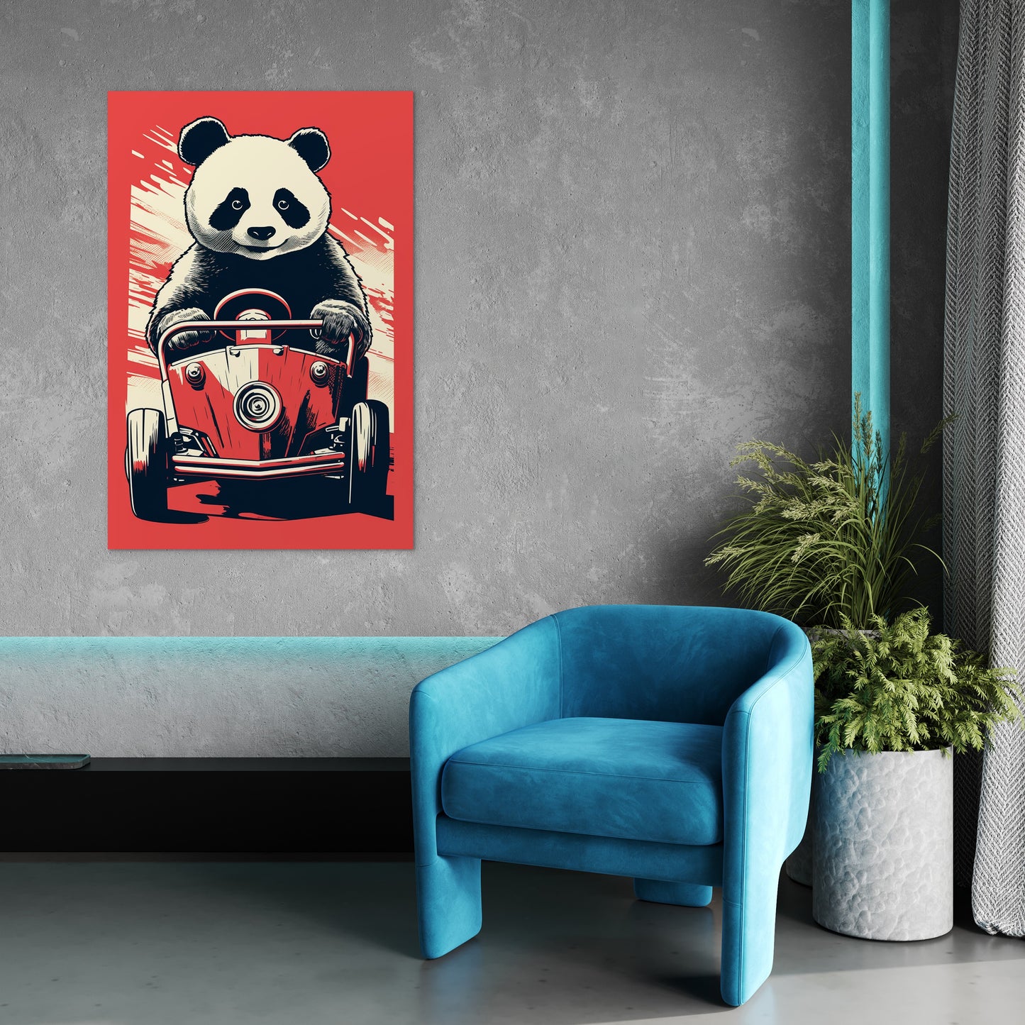 Panda's Joyride On Red Car Wall Art