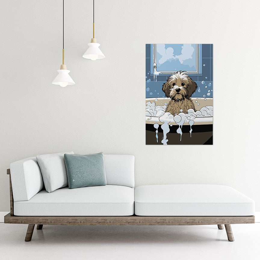 Puppy in Bubbly Bathtub Wall Art