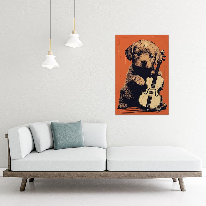 Puppy Playing Violin Wall Art