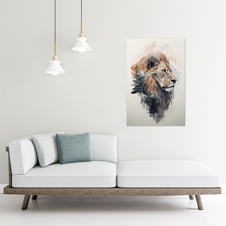 Lion and mountain Wall Art
