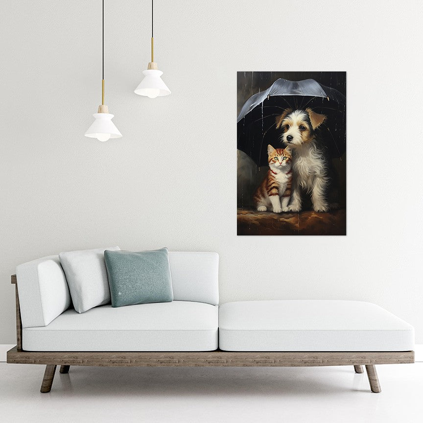 The Heartwarming Friendship of Dog and Cat Wall Art
