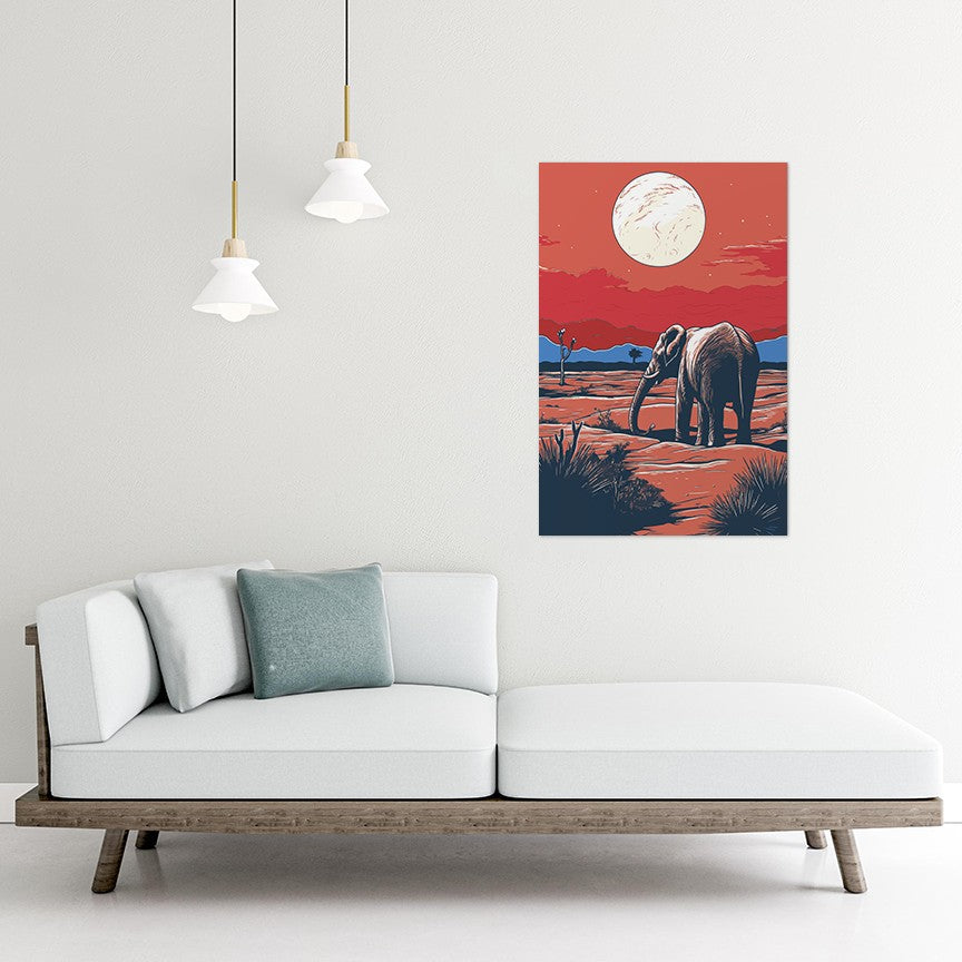 Elephant and Sunset Wall Art