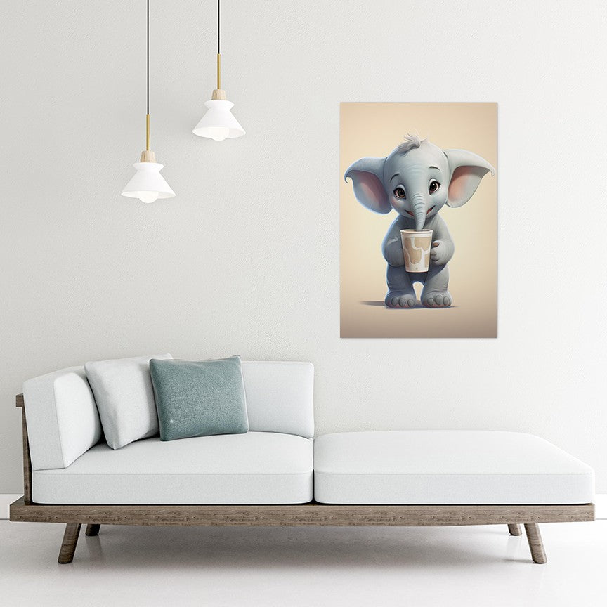Baby Elephant Drinking Milkshake cartoonist Wall canvas