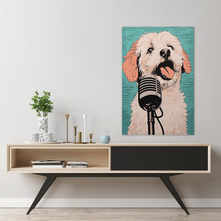 A Playful Puppy Singing Wall Art