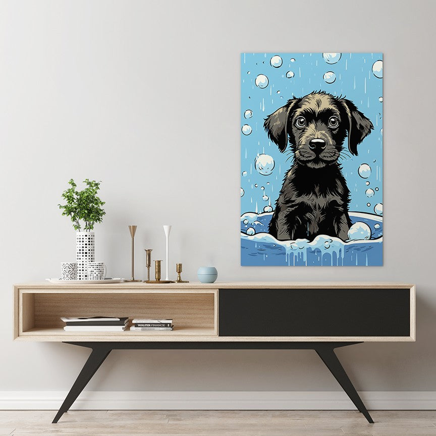 Cute Puppy Enjoys Bath Wall Art