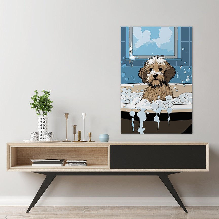 Puppy in Bubbly Bathtub Wall Art