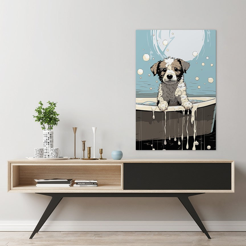 Puppy in Bathtub Wall Art