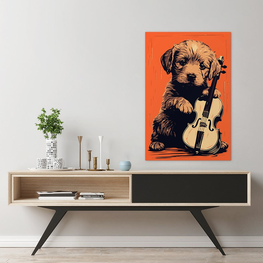 Puppy Playing Violin Wall Art