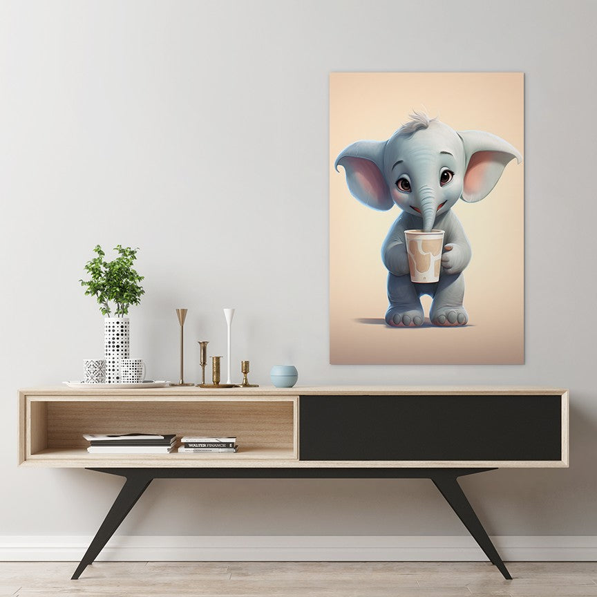 Baby Elephant Drinking Milkshake cartoonist Wall canvas